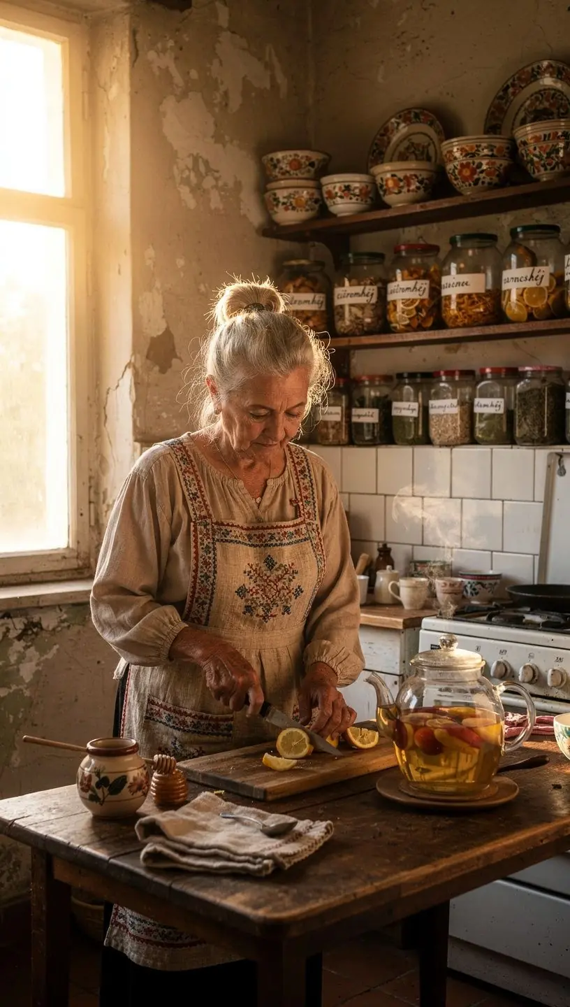 Teázás közben használt, ízlésesen tálalt gyümölcsök és gyógynövények.