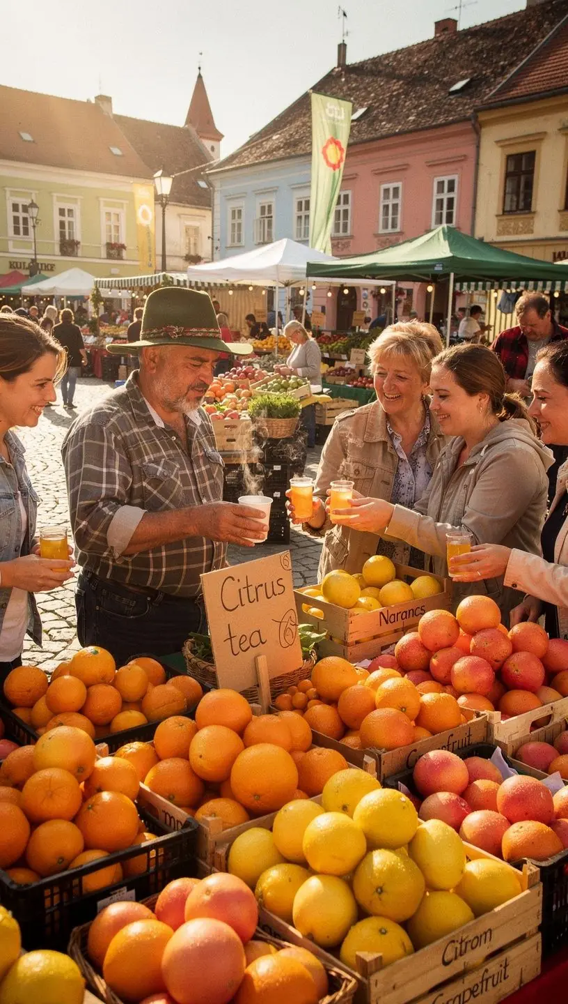 Egy tál gyümölcs és tea, a hidratálás támogatására.